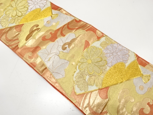 JAPANESE KIMONO / ANTIQUE FUKURO OBI / SILK / EMBROIDERY / KIKU